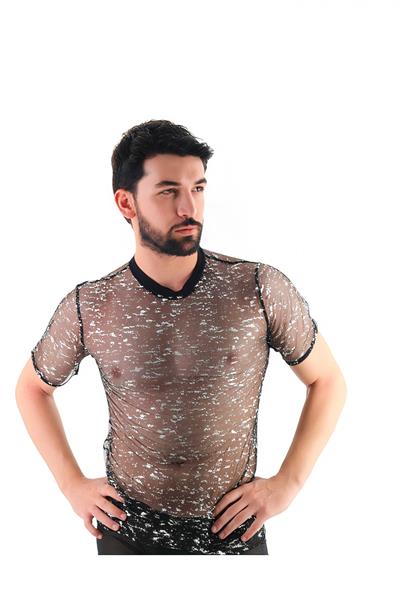 JEU JEU FOIL – Gümüş Varak Baskılı Transparan Fantezi Erkek Bluz