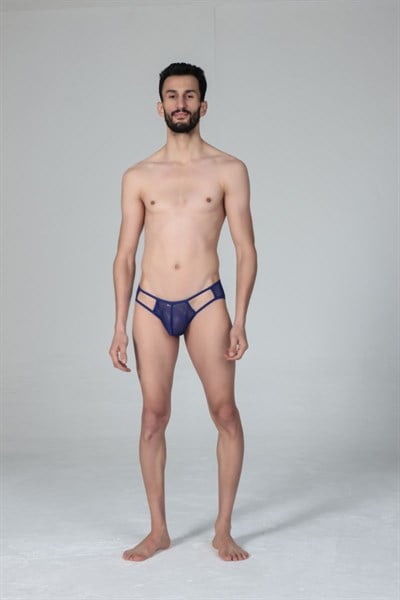 Jeu Jeu Sheer Cut Slip – Transparan Yan Kesitli Modern Erkek Slip Saks Mavi