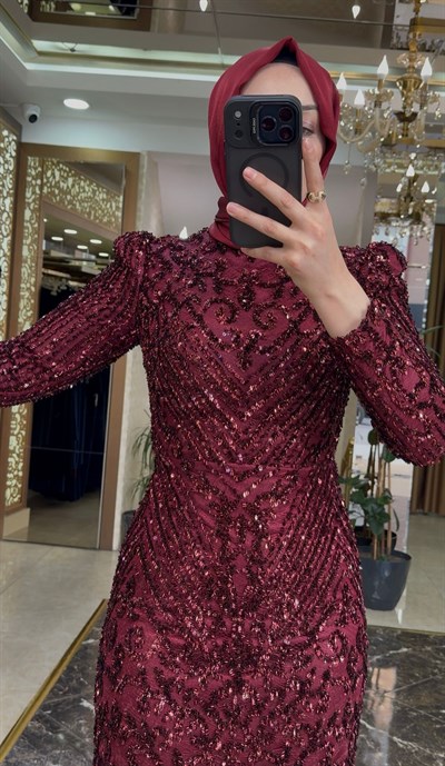 Pınar Şems Yeni Tüzün Abiye Bordo