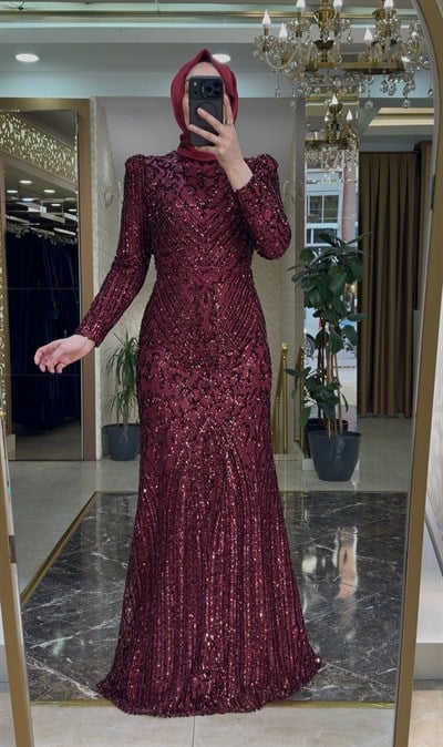 Pınar Şems Yeni Tüzün Abiye Bordo