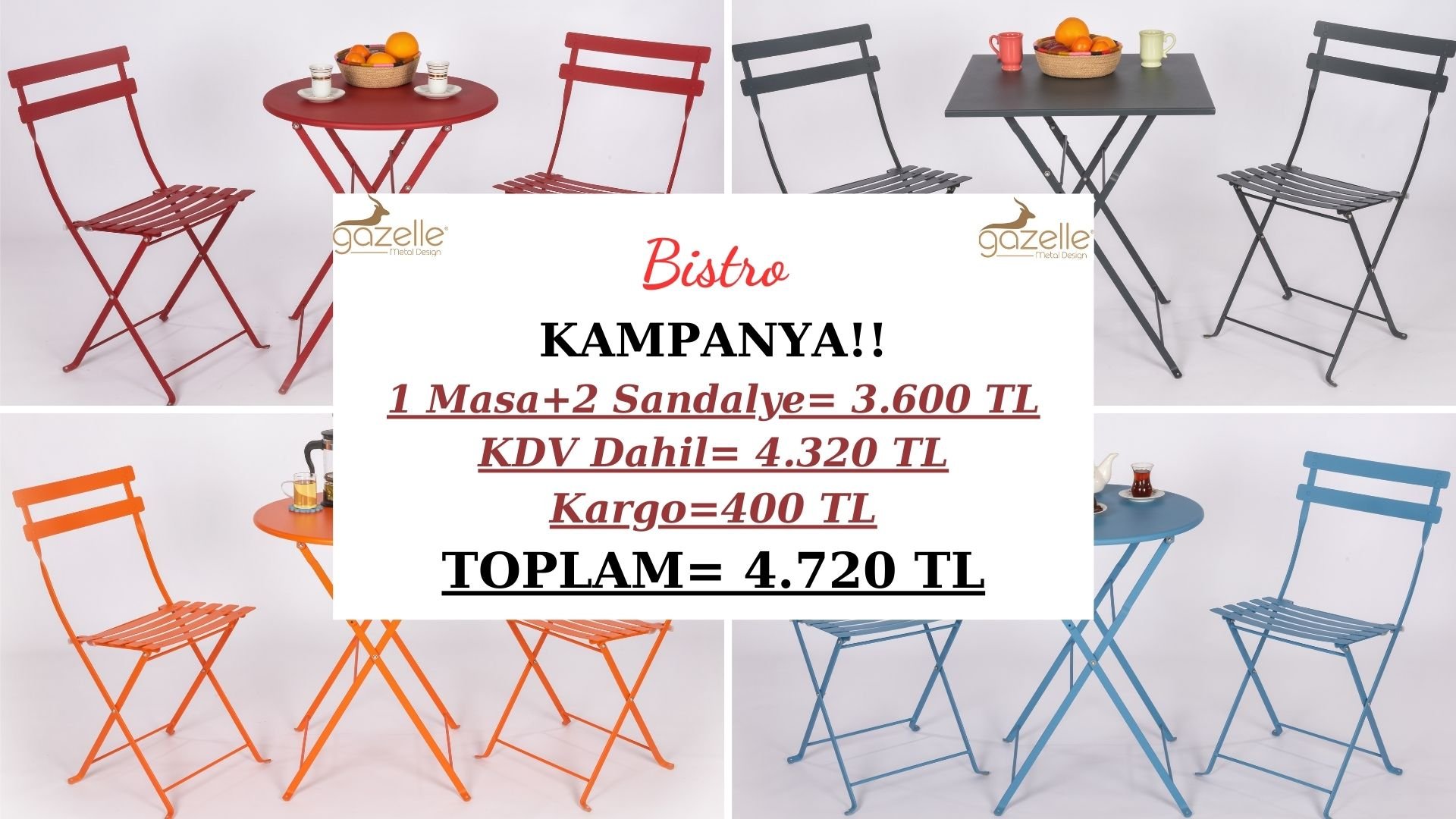Bistro Serisi Katlanır Metal Masa Sandalye Seti Bahar Kampanyası