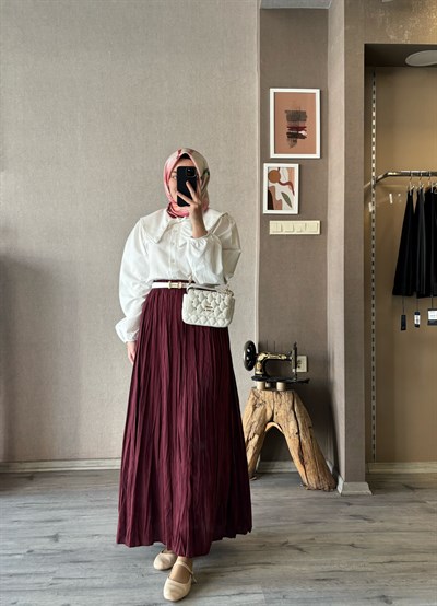 Tensel bordo kraş etek - 1088