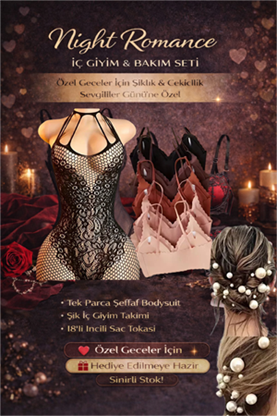 Night Romance Sevgililer Günü İç Giyim Seti – Şıklık & Çekicilik (3'lü Set)