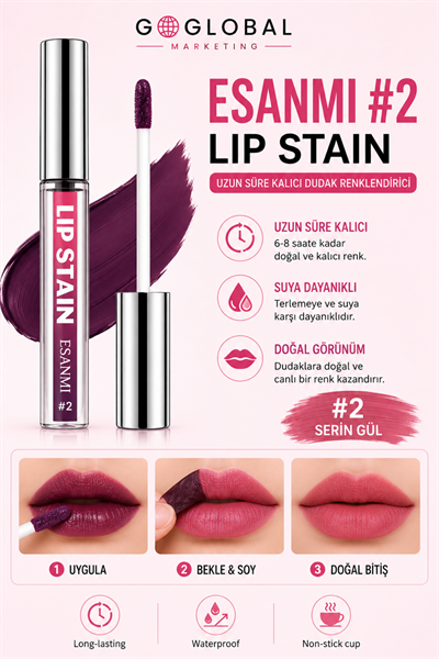 ESANMI Lip Stain #2 Cool Rose Soyulabilir Kalıcı Dudak Renklendirici – Bulaşma Yapmayan Peel Off Lip Tint 2,5 ml
