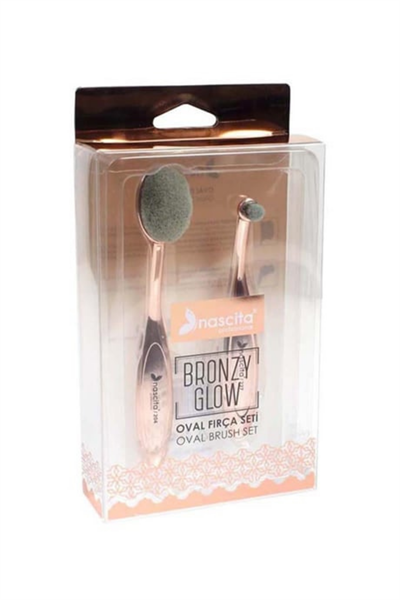 Nascita Bronzy Glow Oval Fırça Seti 2'li – Profesyonel Makyaj Fırçası, Fondöten & Pudra Uygulama
