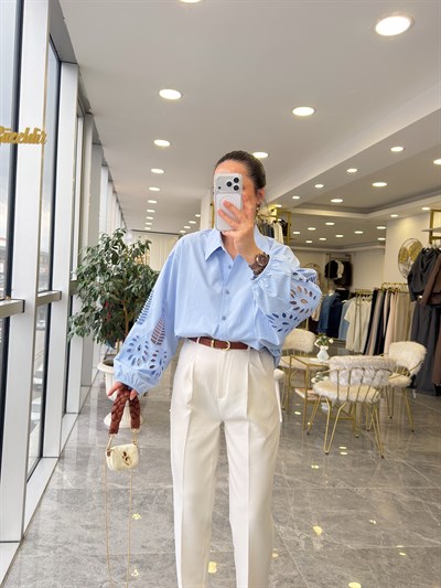 Balon Kol Mavi Gömlek 