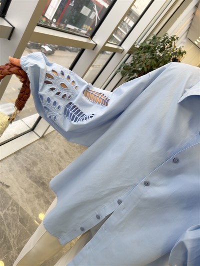 Balon Kol Mavi Gömlek 