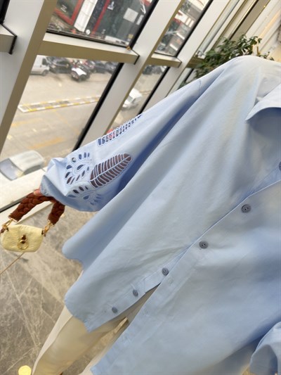 Balon Kol Mavi Gömlek 