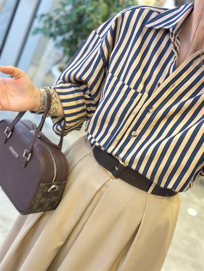 Çizgili Premium Gömlek  Laci-Kahve