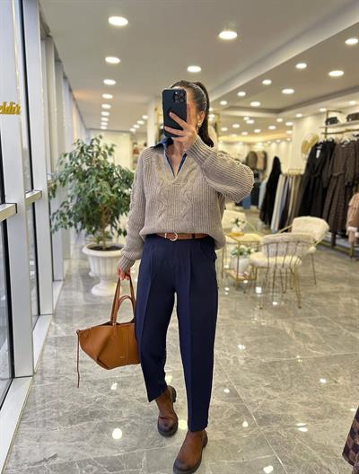 Denim Yaka Premium Kazak