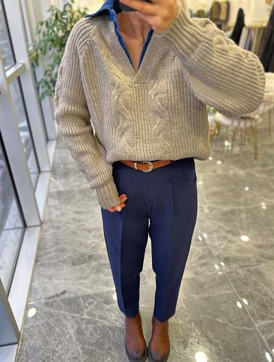 Denim Yaka Premium Kazak