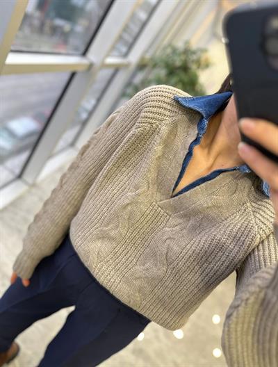 Denim Yaka Premium Kazak