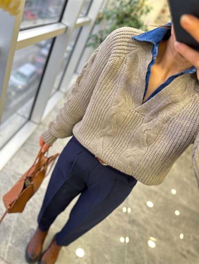 Denim Yaka Premium Kazak