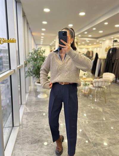Denim Yaka Premium Kazak