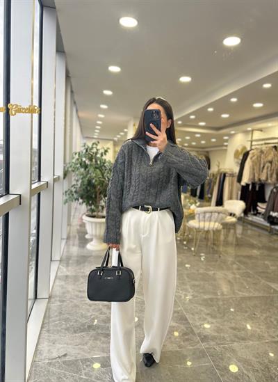 Dökümlü Beyaz Pantolon