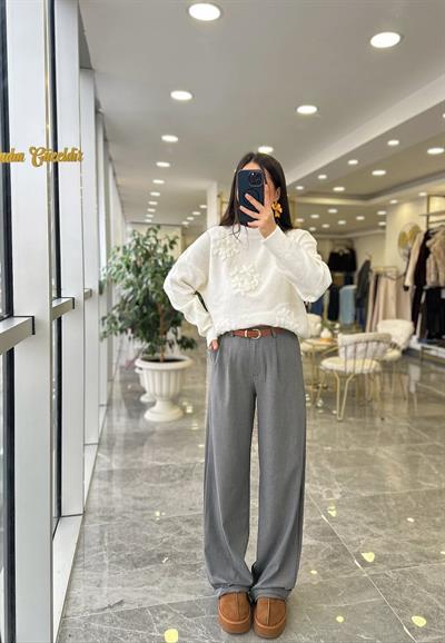 Dökümlü Gri Pantolon