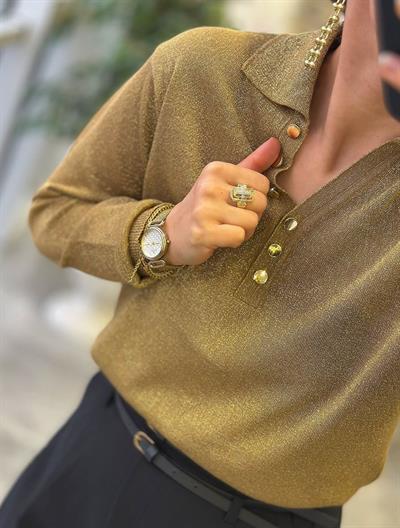 Gold Düğme Detaylı Bluz