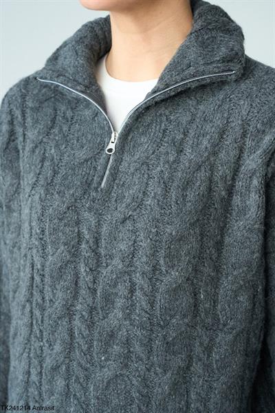 Gri Fermuarlı Premium Kazak