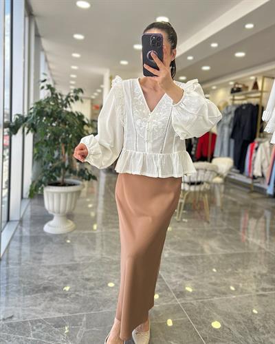 Güpürlü Keten Gömlek 