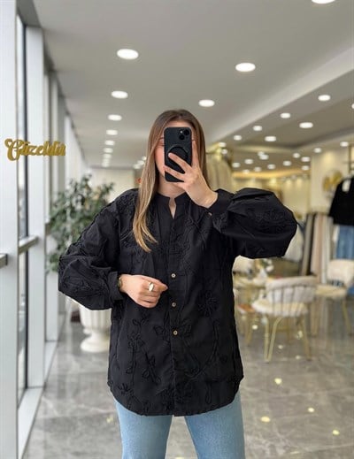 İşleme Detay Gömlek Siyah