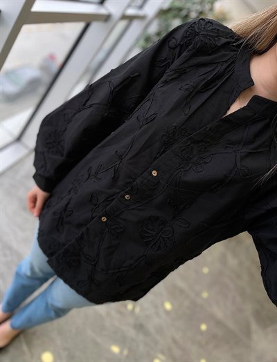 İşleme Detay Gömlek Siyah