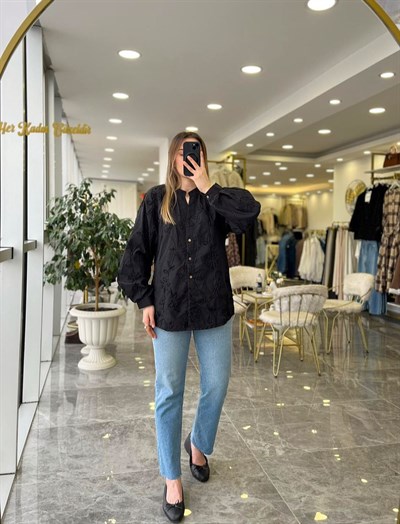 İşleme Detay Gömlek Siyah