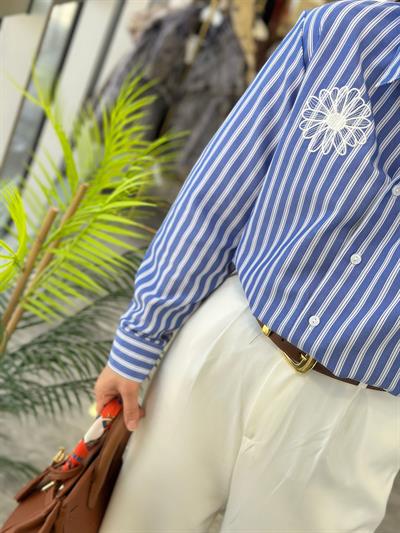 İşlemeli Çizgili Gömlek