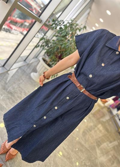 Kemerli Denim Elbise