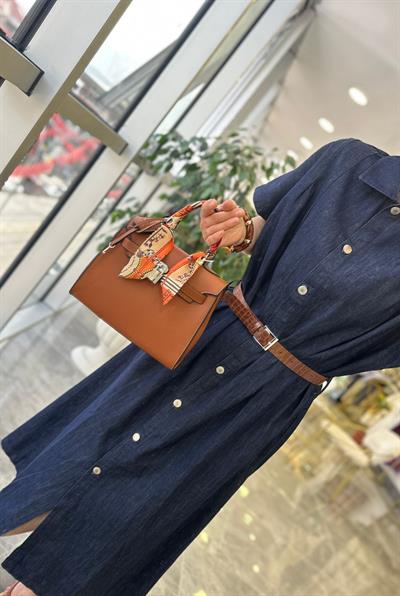Kemerli Denim Elbise