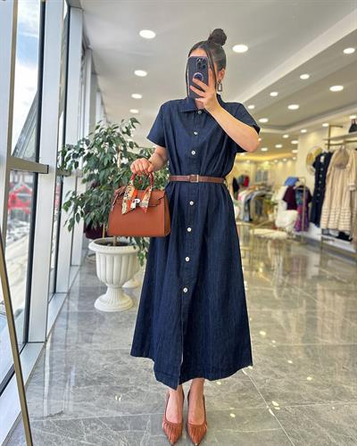 Kemerli Denim Elbise