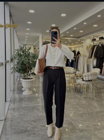 Kemerli Havuç Pantolon Siyah 