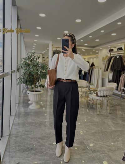 Kemerli Havuç Pantolon Siyah 