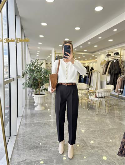 Kemerli Havuç Pantolon Siyah 