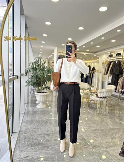 Kemerli Havuç Pantolon Siyah 