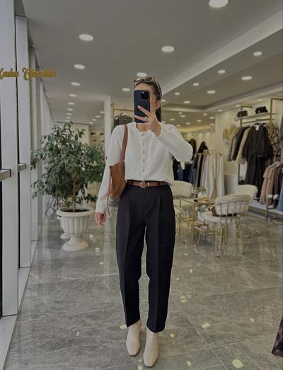 Kemerli Havuç Pantolon Siyah 