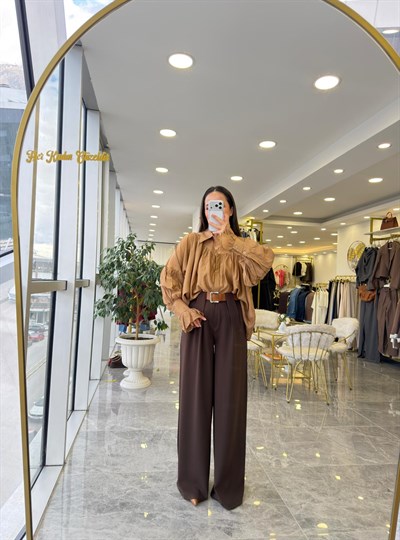 Kemerli Kahve Pantolon 