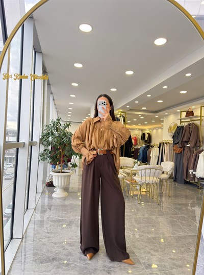 Kemerli Kahve Pantolon 