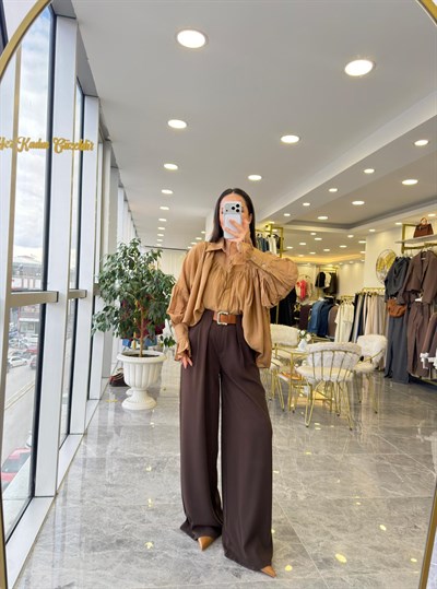 Kemerli Kahve Pantolon 