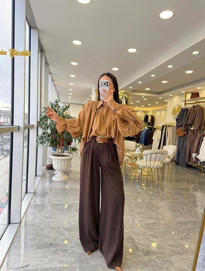 Kemerli Kahve Pantolon 