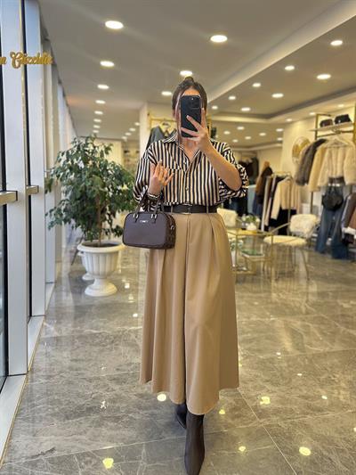 Kemerli Maxi Etek Camel