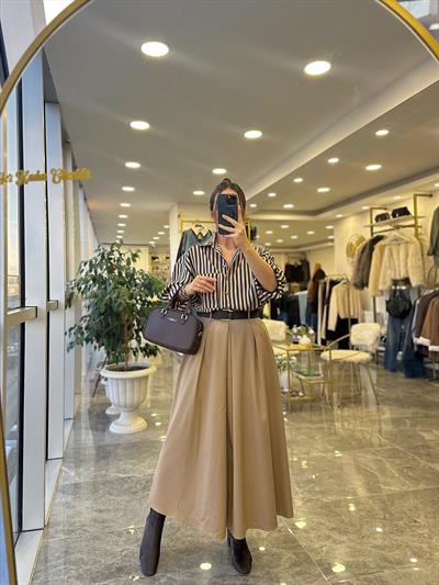 Kemerli Maxi Etek Camel