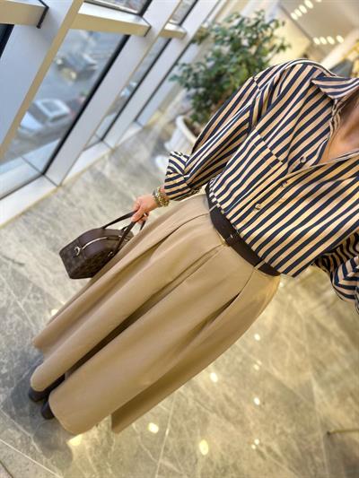 Kemerli Maxi Etek Camel