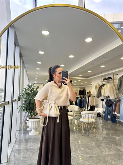 Kemerli Maxi Etek Kahve 