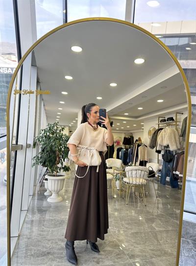 Kemerli Maxi Etek Kahve 
