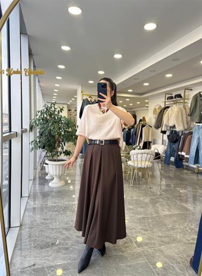 Kemerli Maxi Etek Kahve 