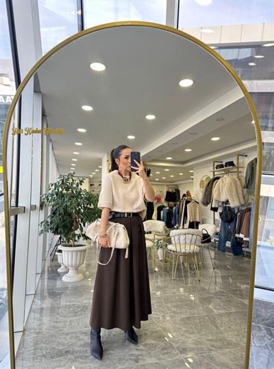 Kemerli Maxi Etek Kahve 