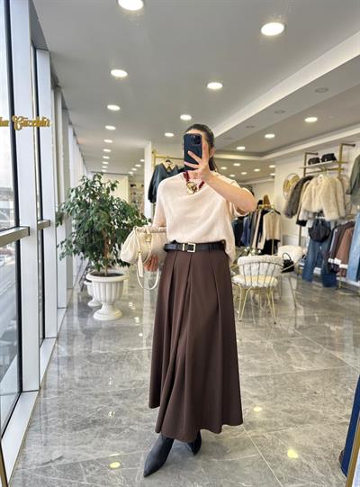 Kemerli Maxi Etek Kahve 
