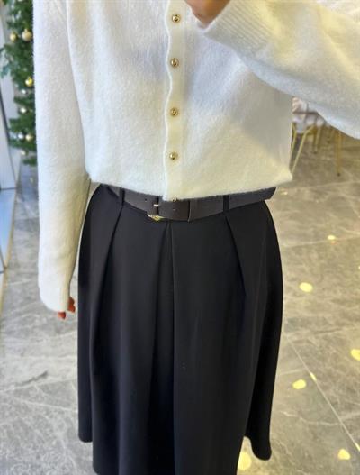 Kemerli Siyah Uzun Etek