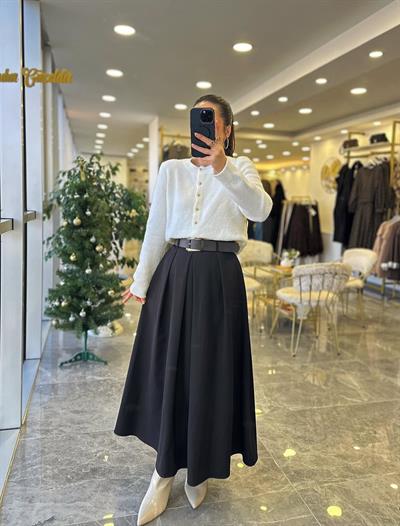 Kemerli Siyah Uzun Etek