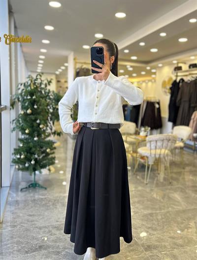 Kemerli Siyah Uzun Etek